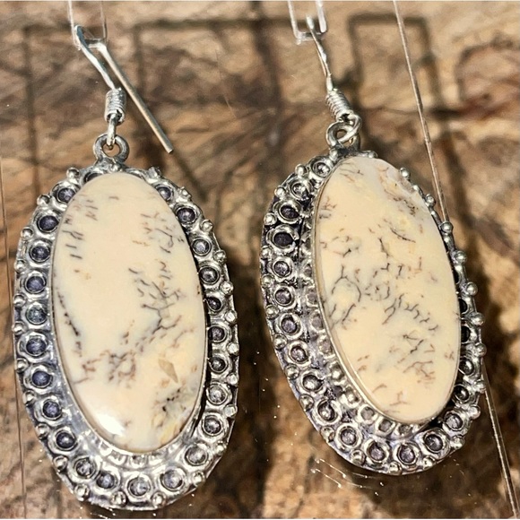 “Stone of Plentitude” Dendritic Agate Earrings 2” - Picture 5 of 14